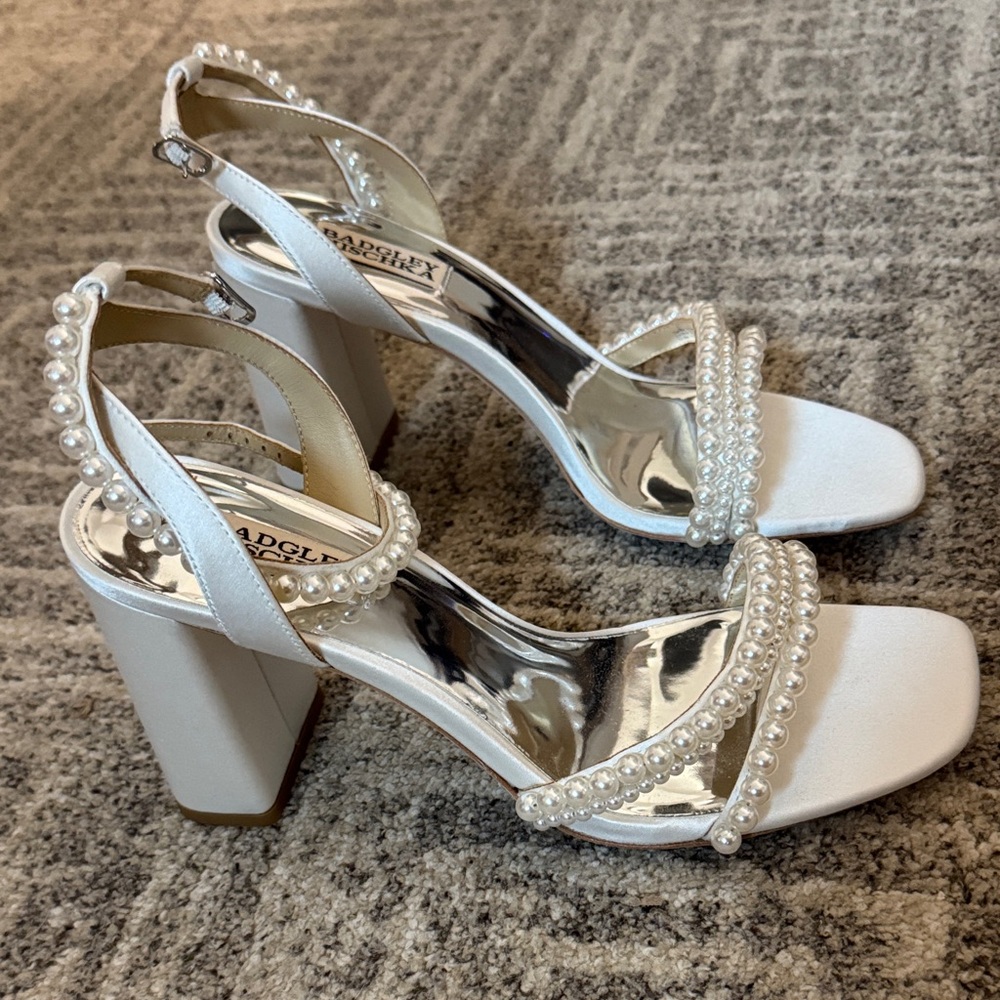 Badgley Mischka Pearl-Embellished White Heels